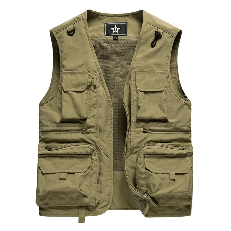 Spring New Men Outdoor Casual Vest Men Solid Breathable Multi-Pocket Photography Fishing Vest Jacket High Quality Vest Man M-6XL
