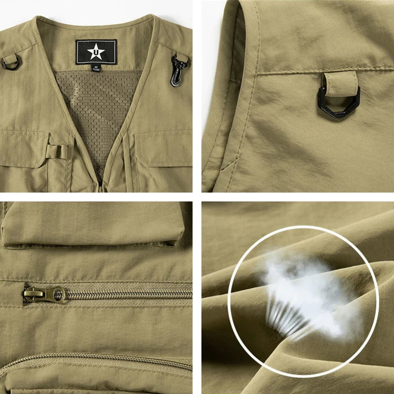 Spring New Men Outdoor Casual Vest Men Solid Breathable Multi-Pocket Photography Fishing Vest Jacket High Quality Vest Man M-6XL