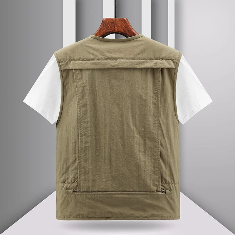 Spring New Men Outdoor Casual Vest Men Solid Breathable Multi-Pocket Photography Fishing Vest Jacket High Quality Vest Man M-6XL