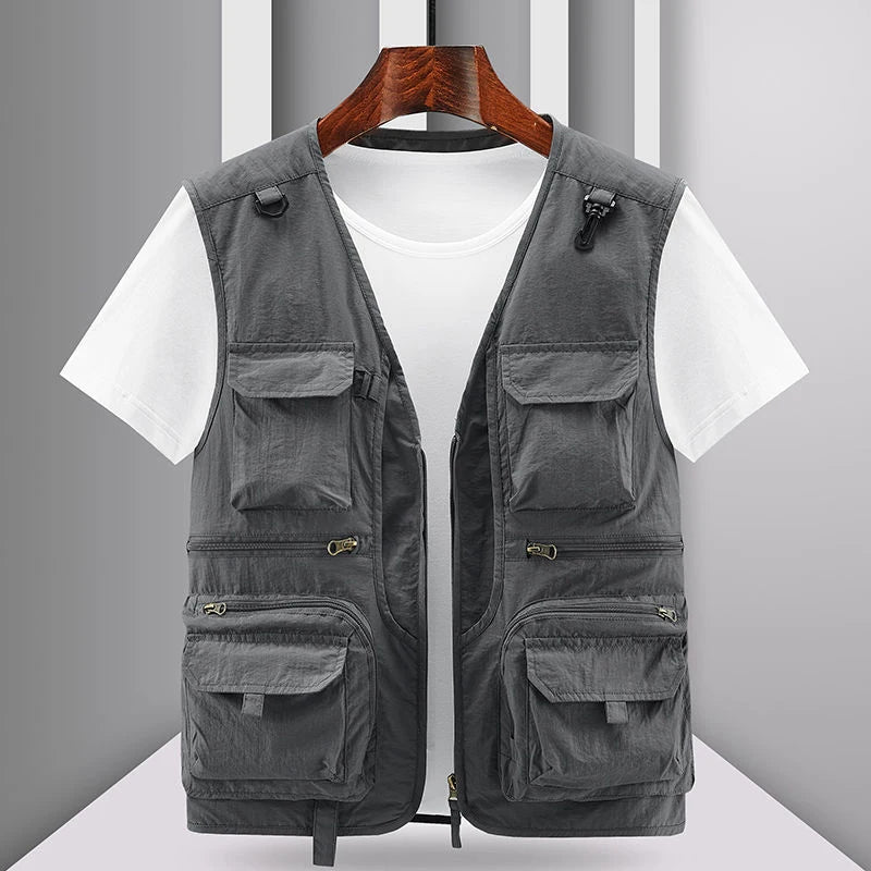 Spring New Men Outdoor Casual Vest Men Solid Breathable Multi-Pocket Photography Fishing Vest Jacket High Quality Vest Man M-6XL