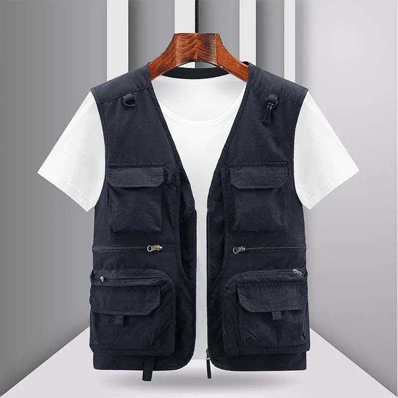 Spring New Men Outdoor Casual Vest Men Solid Breathable Multi-Pocket Photography Fishing Vest Jacket High Quality Vest Man M-6XL