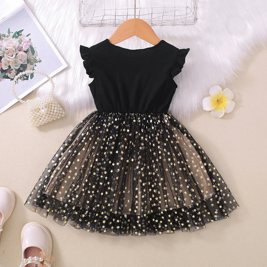 Girl's Sleeveless Dress Fashion Thin Children's Starry Sky Sequin Mesh Dress Spring Summer Kid's Clothing Flower Girl Dresses