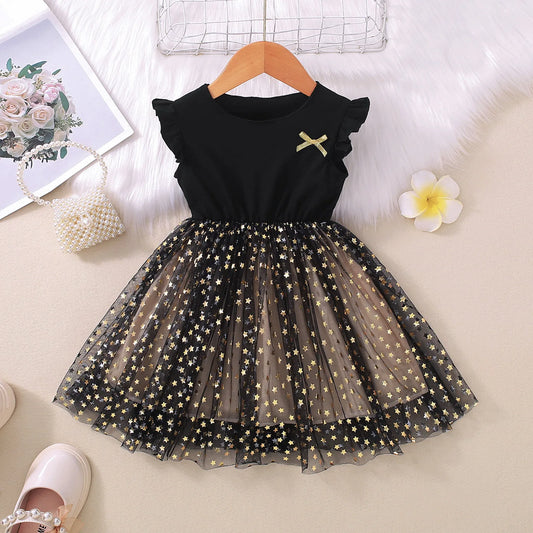 Girl's Sleeveless Dress Fashion Thin Children's Starry Sky Sequin Mesh Dress Spring Summer Kid's Clothing Flower Girl Dresses