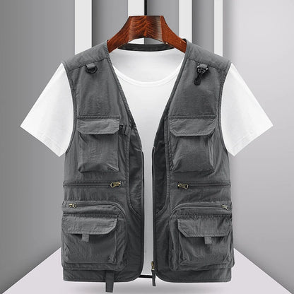 Spring New Men Outdoor Casual Vest Men Solid Breathable Multi-Pocket Photography Fishing Vest Jacket High Quality Vest Man M-6XL