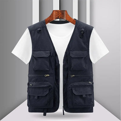 Spring New Men Outdoor Casual Vest Men Solid Breathable Multi-Pocket Photography Fishing Vest Jacket High Quality Vest Man M-6XL