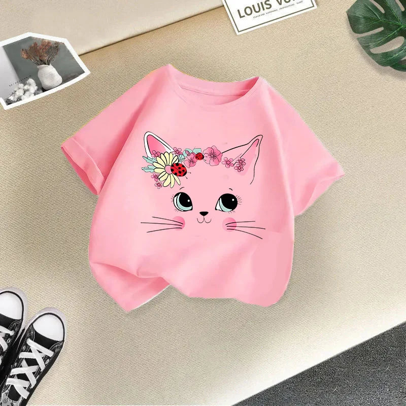 Girls Short Sleeve T-shirt Summer New Children's Top Loose Fashion Short Sleeves Clothes  Kids Clothes